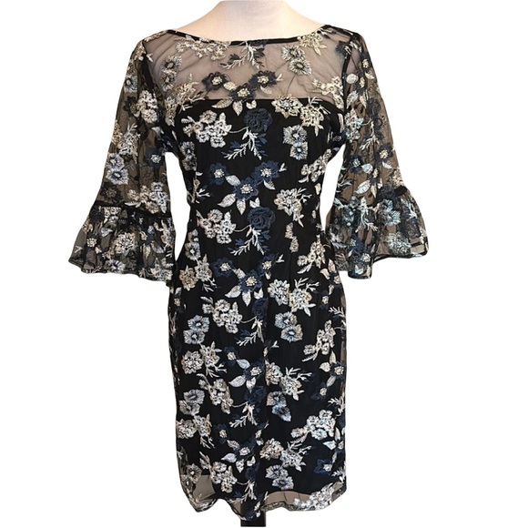 Adrianna Papell Dresses & Skirts - Sz6 Adrianna Papell navy cocktail/event dress with bell sleeves